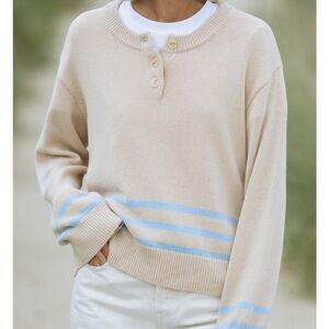 Beige and Blue Striped Women's Sweater